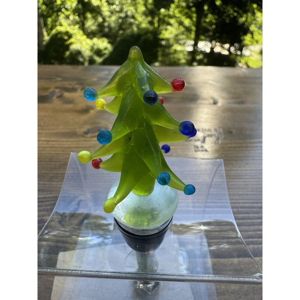 Christmas Tree Wine Bottle Stopper Pier 1 Hand Blown‎ Art Glass Holiday Decor